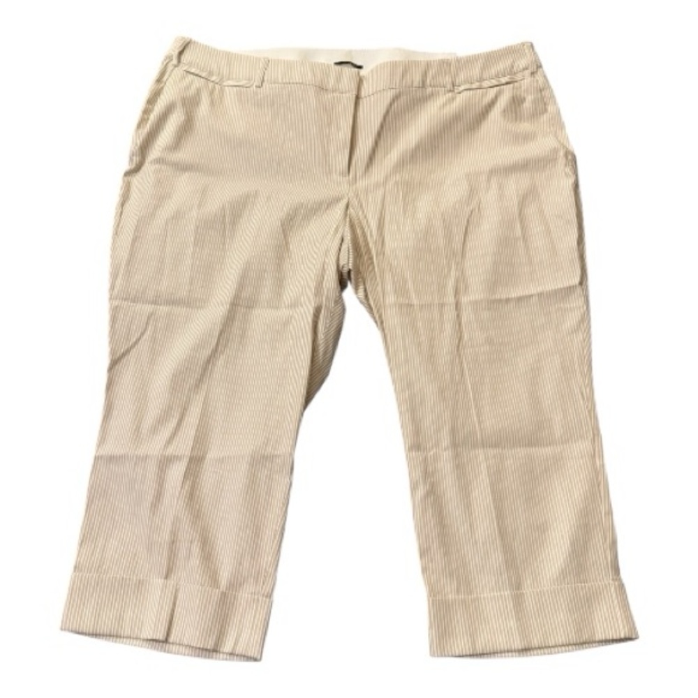 Lane Bryant Ashley Crop Pants 28 Curvy Fit NWT Cuffed Striped Tan White